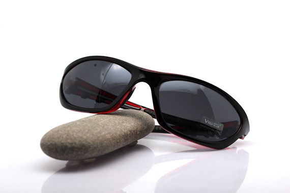 Sporty faceted rectangular wrap men's sunglasses … - image 9