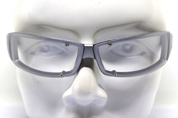 Wrap low rectangular sunglasses man gray silver f… - image 9