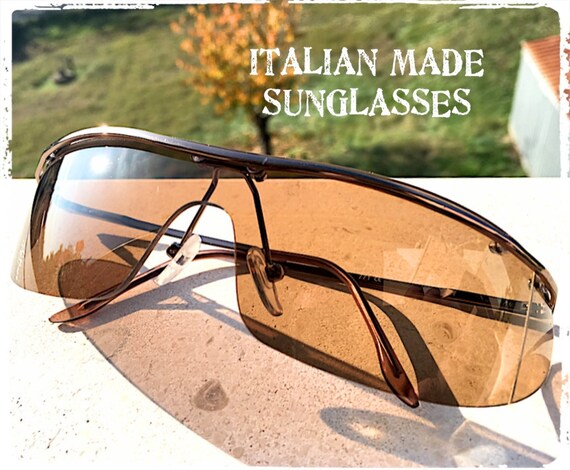 Vintage rectangular mask sunglasses, rimless moto… - image 3