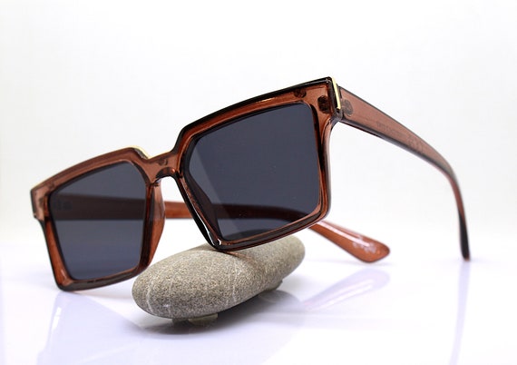 Classic oversize square sunglasses man woman tran… - image 7