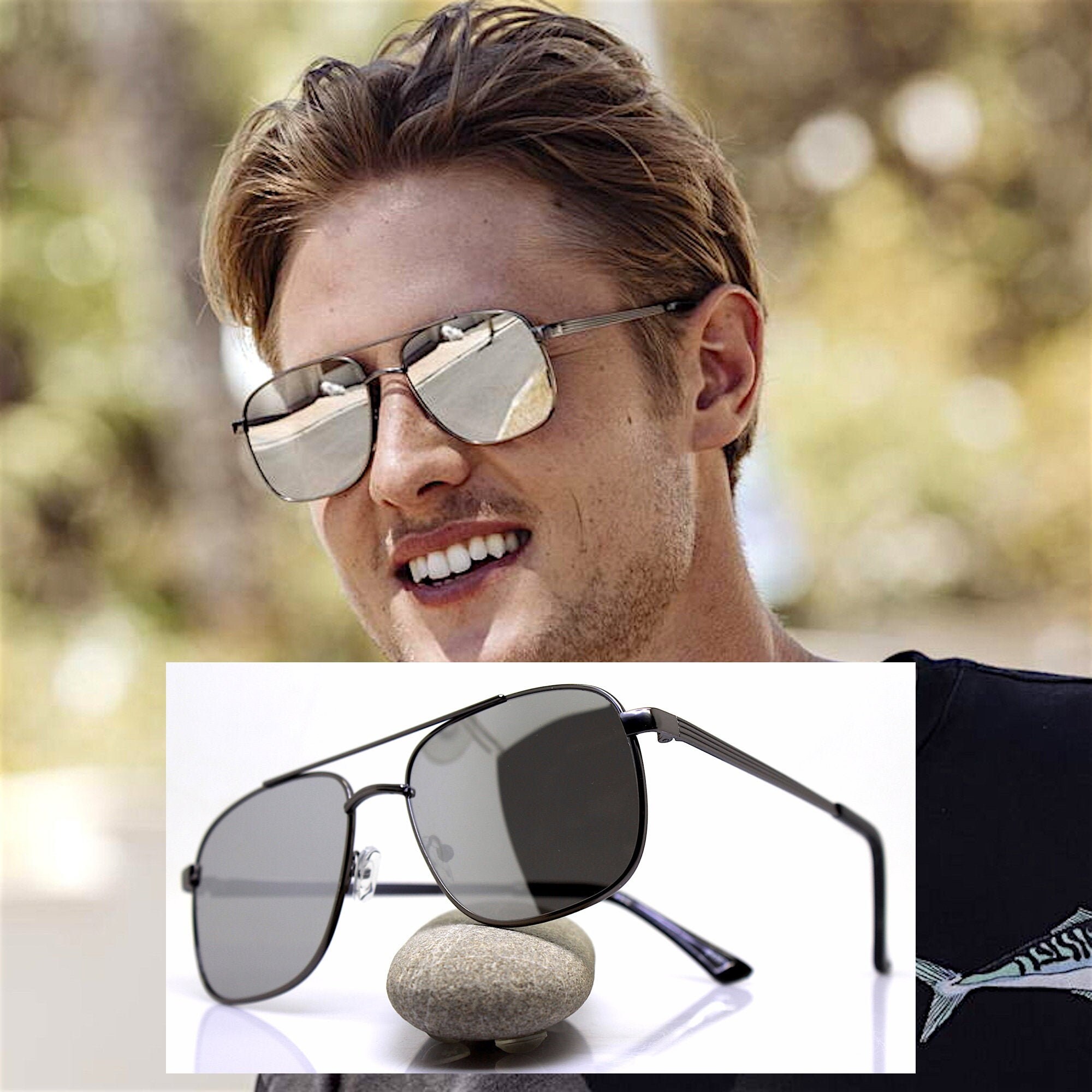 Classic Square Aviation Pilot Style, Da Occhiali Grey Military Sole Etsy Sunglasses Frame Lens Uomo - Man Army Policeman Silver Gunmetal Mirror