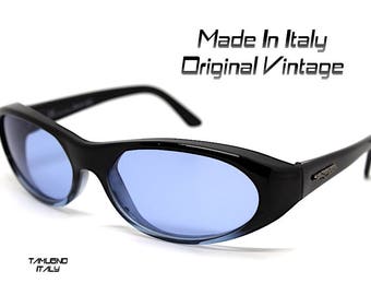 Sunglasses man oval rectangular black lens blue light Made in Italy