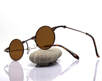 Kleine Runde Sonnenbrille Mann Frau bronze Metall rahmen braun Objektiv Vampir Steampunk, Occhiali da sole uomo donna rotondo piccolo bronzo marrone