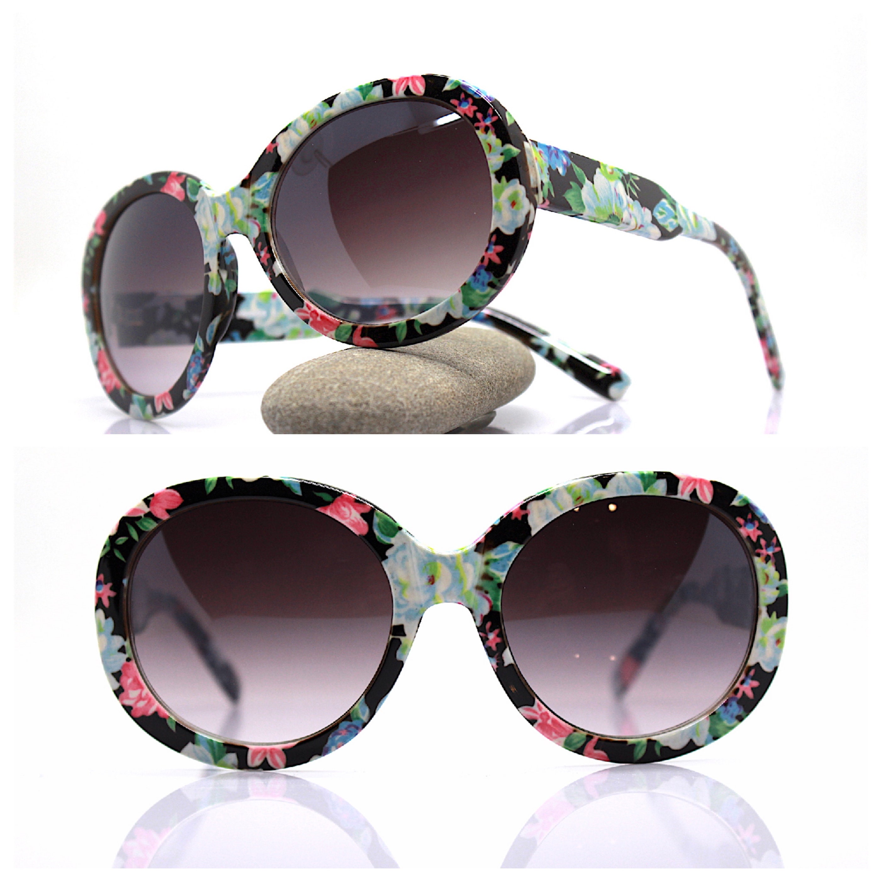 Big round sunglasses woman hawaii style flowers white ...