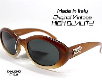 Women's oval-style sunglasses in amber brown, vintage retro style. Quality Made in Italy.