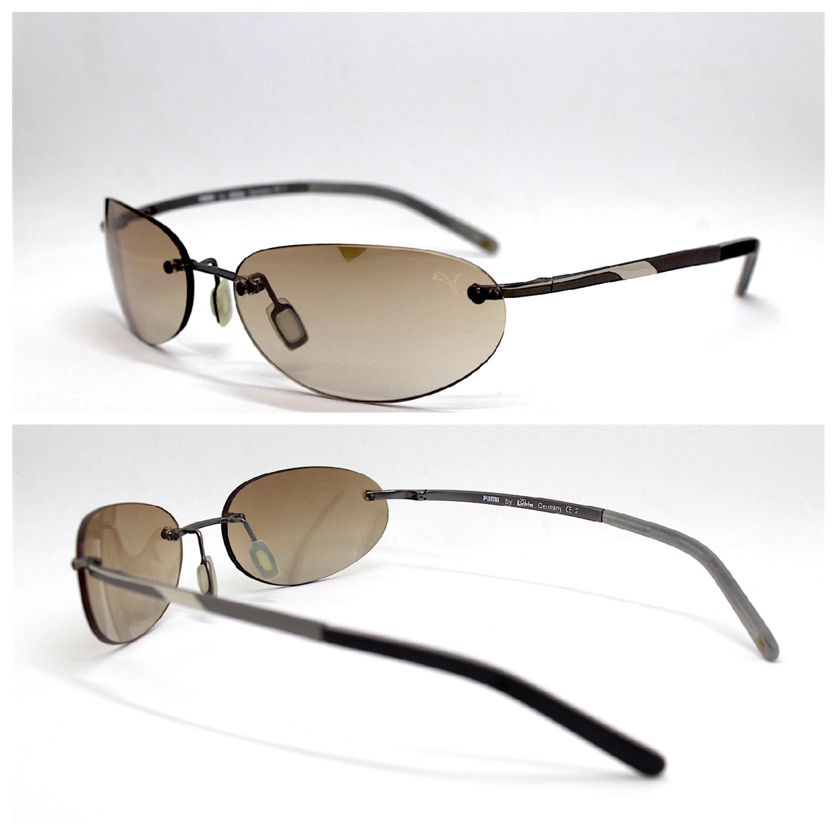PUMA SUNGLASSES MAN Rimless Wrap Oval Light Bronze Clear Lens Etsy