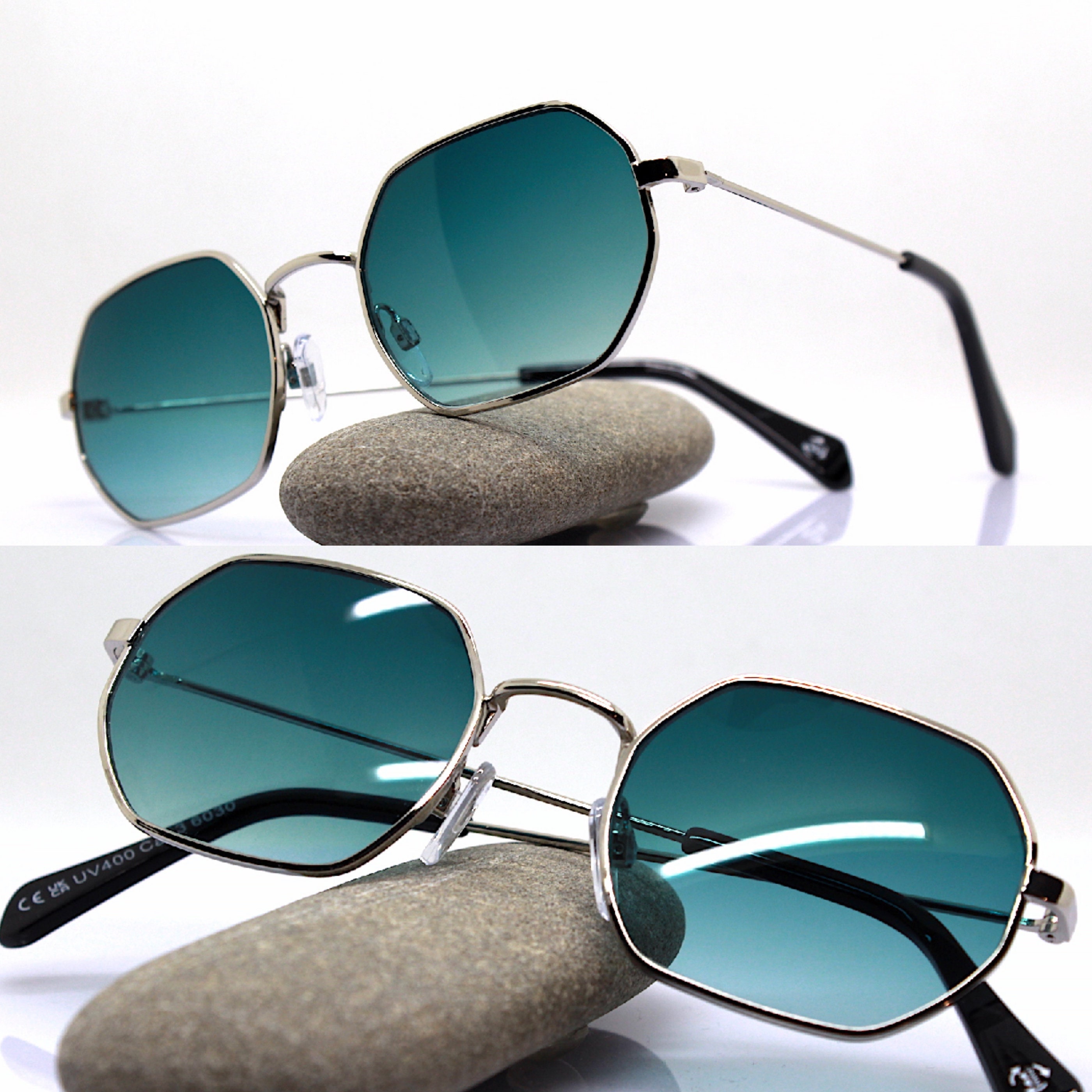 Sunglass Museum Round Vintage Sunglass with Chain Bridge - Link - Gunmetal / Green Lens