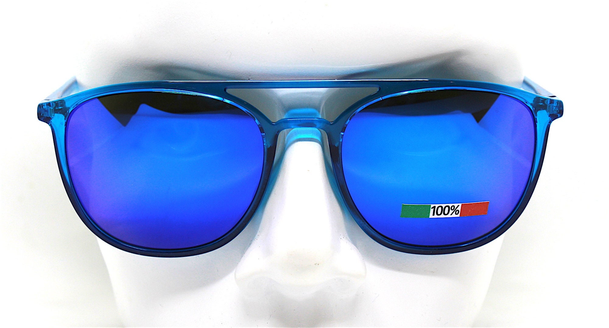 MADE IN ITALY oval square aviator sunglasses man transparent blue frame