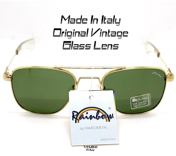 MADE IN ITALY Faceted Square Sunglasses Man Gold Metal Frame 
