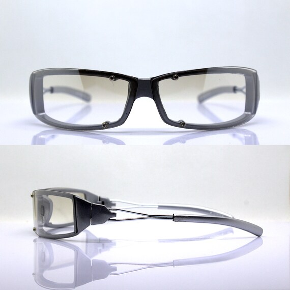 Wrap low rectangular sunglasses man gray silver f… - image 4