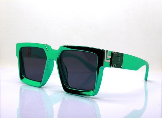 Green Oversized Grandpa Square Mirrored Sunglasses with Green Sunwear  Lenses - Sheldon