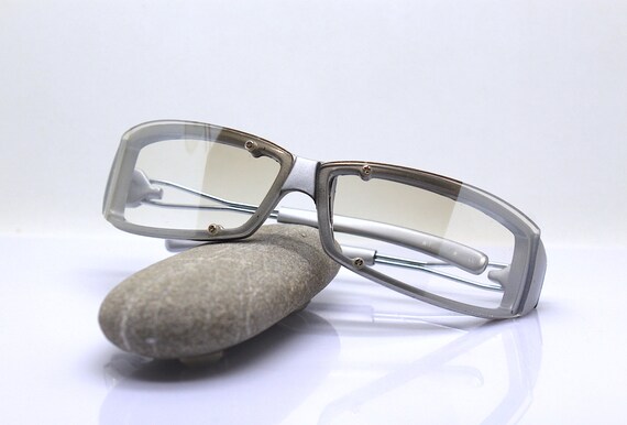 Wrap low rectangular sunglasses man gray silver f… - image 8