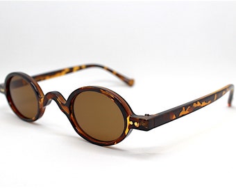 Kleine ovale Sonnenbrille für Damen und Herren, Schildpattbraune Gläser, Boho