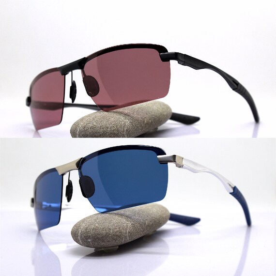 Rectangular wrap semi-rimless sunglasses man blac… - image 6