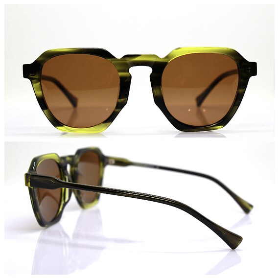 Big gafas octogonales hombre mujer acetato verde Etsy España
