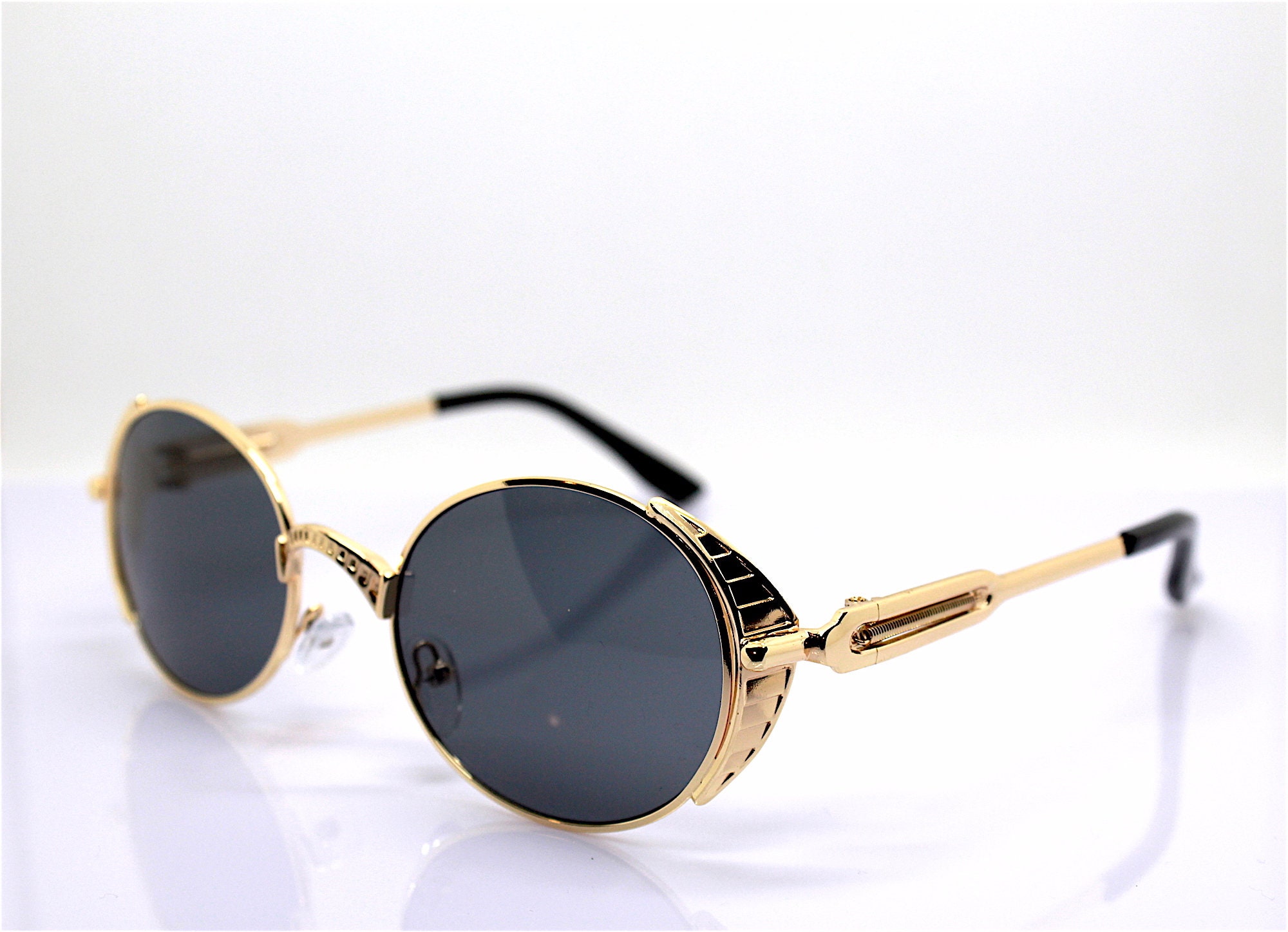Occhiali da sole uomo donna retrò rotondo ovale oro nero, Oval