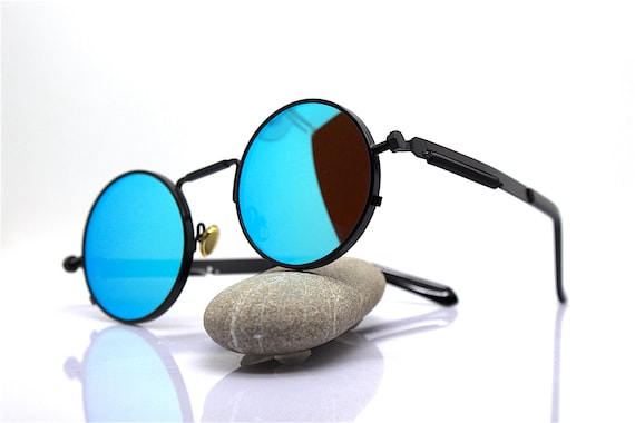 Round Oval Sunglasses Man Woman Black Metal Frame Mirror  display picture 3