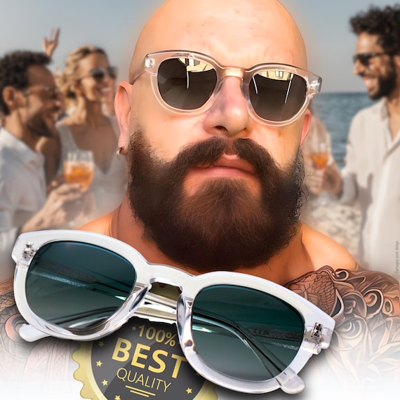 GAFAS DE SOL POLARIZADAS DE CALIDAD hombre y mujer Montura de acetato de cristal transparente blanco Lentes verde esmeralda degradadas Montura gruesa estilo retro Etsy Espana