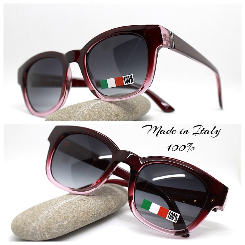 Occhiali sole uomo donna quadrato rotondo nero maculato marrone viola Square round sunglasses woman man black purple spotted Made in Italy