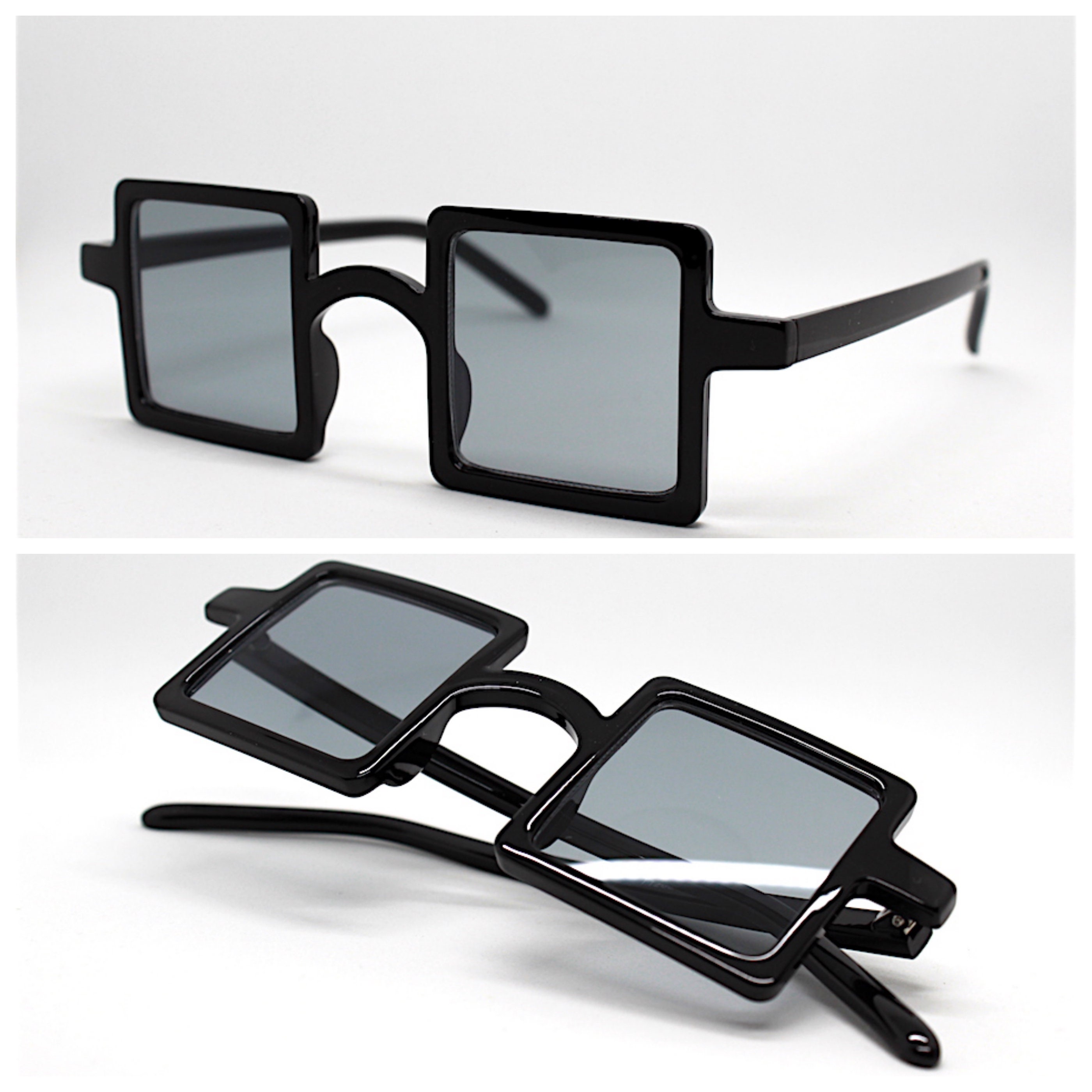 Occhiali da sole uomo donna Hippy quadrato piccolo nero Small square  Sunglasses men woman Hippie style black