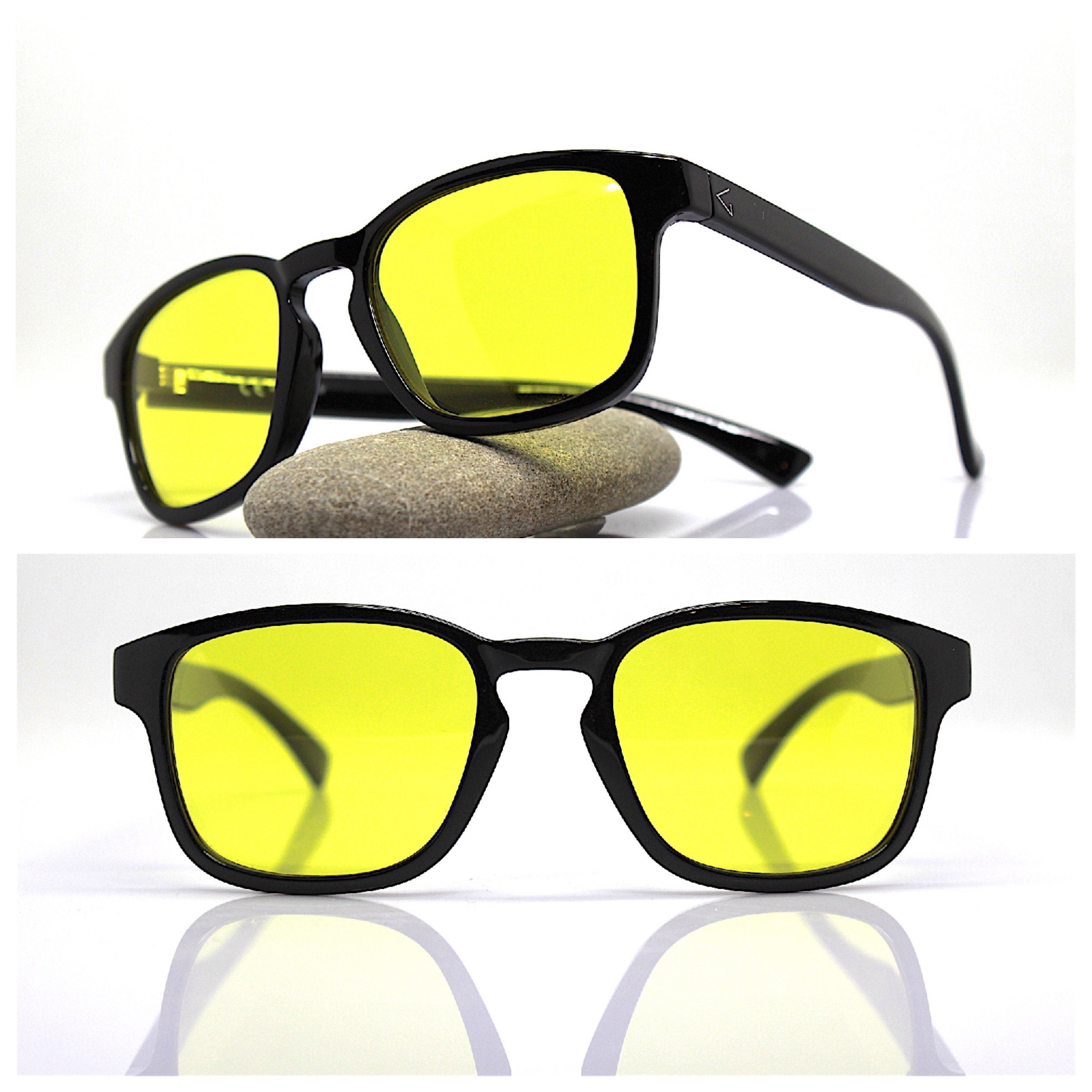 MADE IN ITALY square classic sunglasses man black frame yellow lens