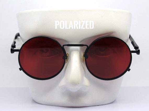 POLARIZED Steampunk Round Sunglasses Man Woman Black Metal Frame Red Lens Industrial Style With Mechanical Spring Vampire Gothic Rock Punk Etsy UK