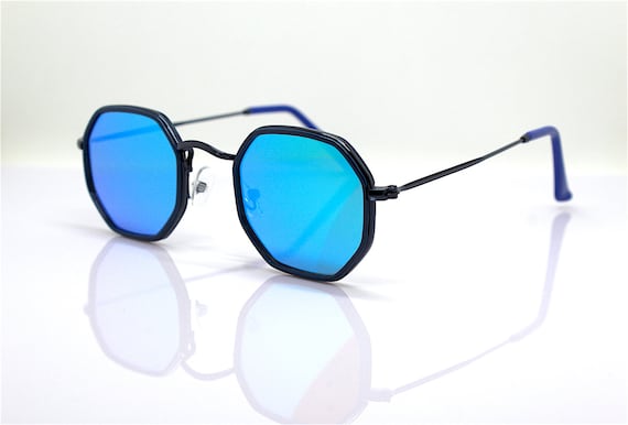 Small Square Octagonal Classic Sunglasses Man Woman Blue Mirror Lens,  Sunglasses for Men and Women Octagonal Square Small Blue Mirror -   Canada