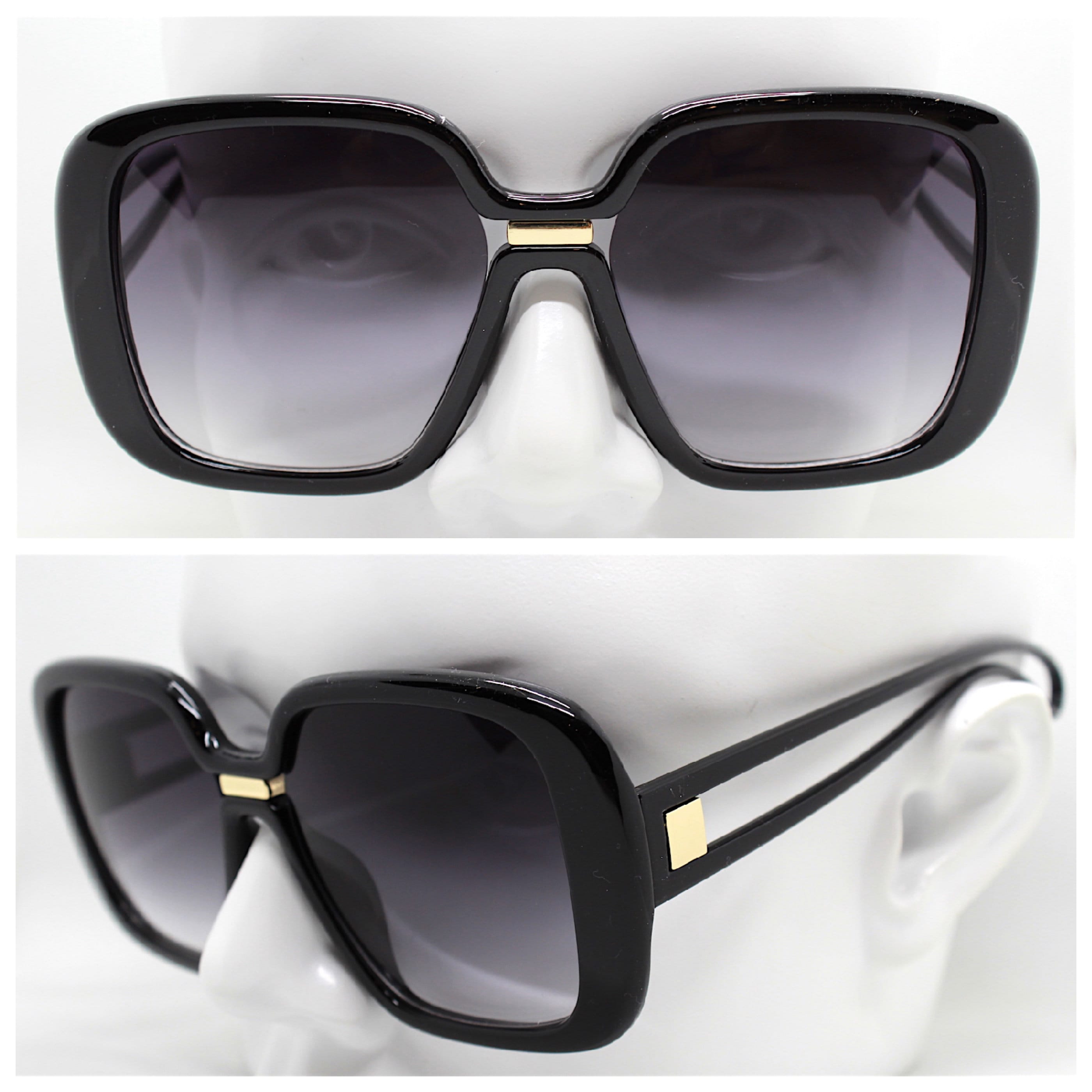 Occhiali da sole donna vintage retrò quadrato grande nero lente nera