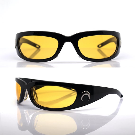Wrap Snug Rectangular Sunglasses Man Woman Glossy Black Frame Yellow Lens  Futuristic Sporty Y2k Fashionable Crescentic Delux Version -  Canada