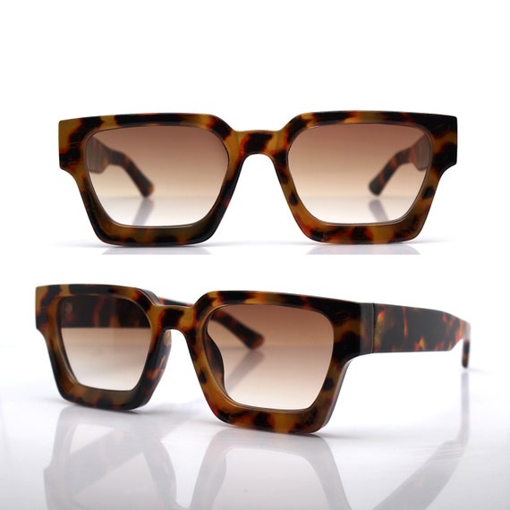 Rectangular square faceted sunglasses man woman s… - image 2