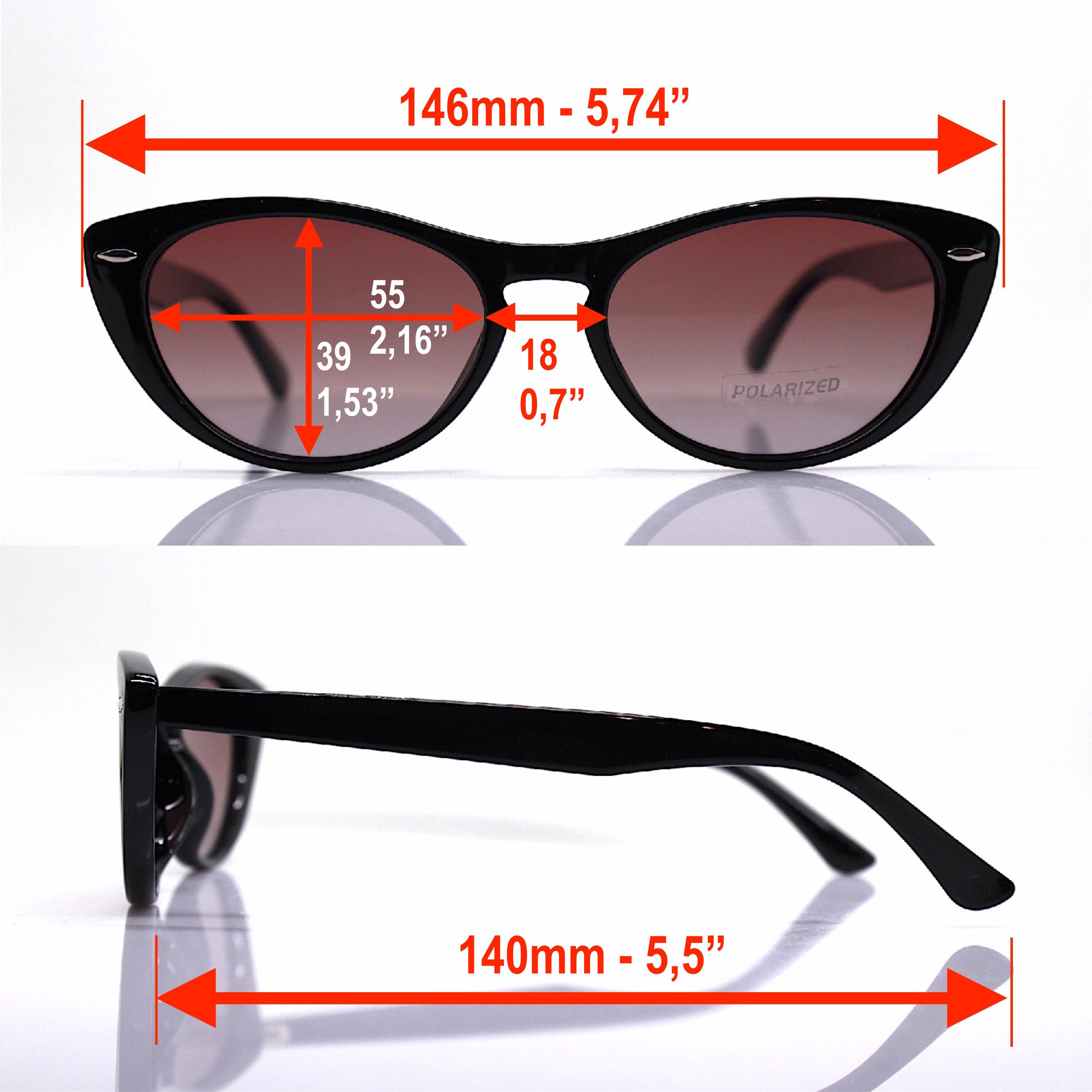 Oval cat eye sunglasses woman black frame light brown gradient | Etsy