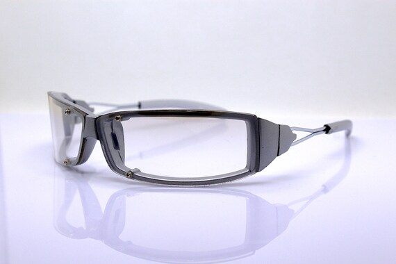 Wrap low rectangular sunglasses man gray silver f… - image 1