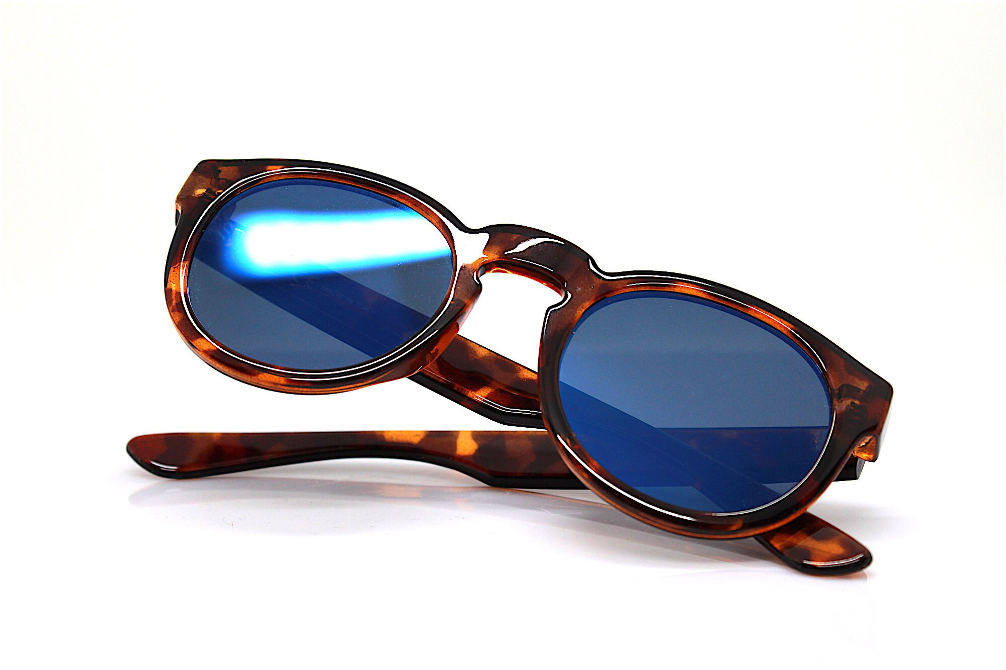 MADE IN ITALY oval round classic sunglasses man woman tortoise brown