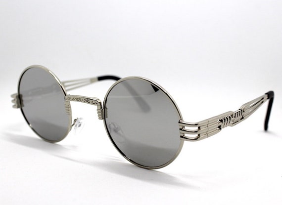 ?Silver Round Sunglasses for Men Women  Circle Style UV400 Lenses Unisex OWL Round Sunglasses Silver Metal Frame UV400 Bluegreen  main image 4