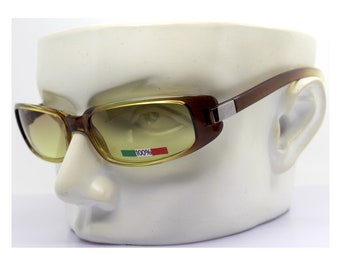 VINTAGE ITALIAN SUNGLASSES summer shades men women, slightly wrap yellow brown amber frame in transparency, light amber yellow gradient lens