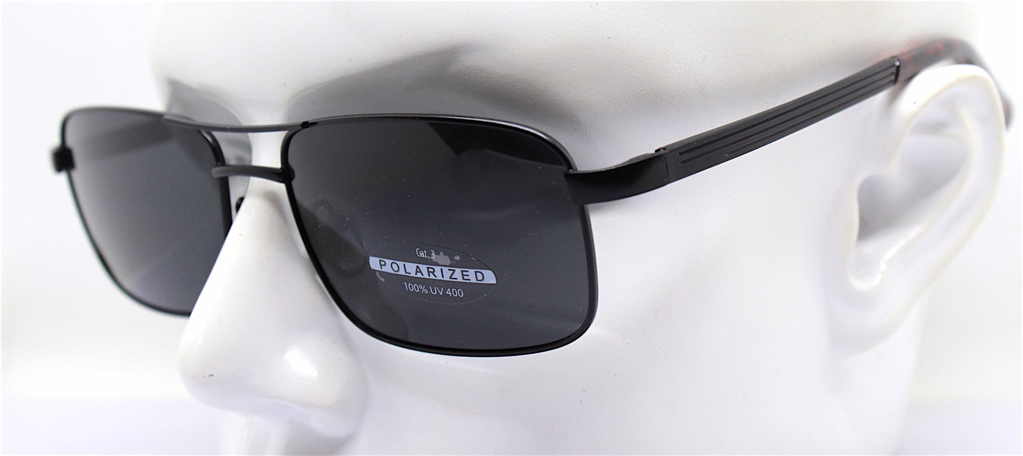 POLARIZADAS Gafas de sol rectangulares hombre metal montura negra lente  negra tamaño grande estilo clásico piloto militar ejército policía vintage,  gafas -  España