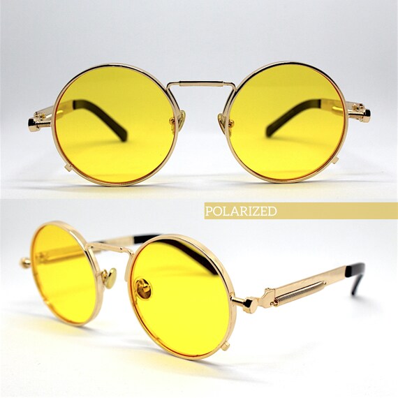 POLARIZED Steampunk Round Sunglasses Man Woman Gold Metal  display picture 2