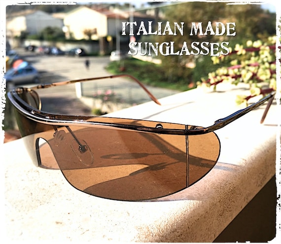 Vintage rectangular mask sunglasses, rimless moto… - image 2