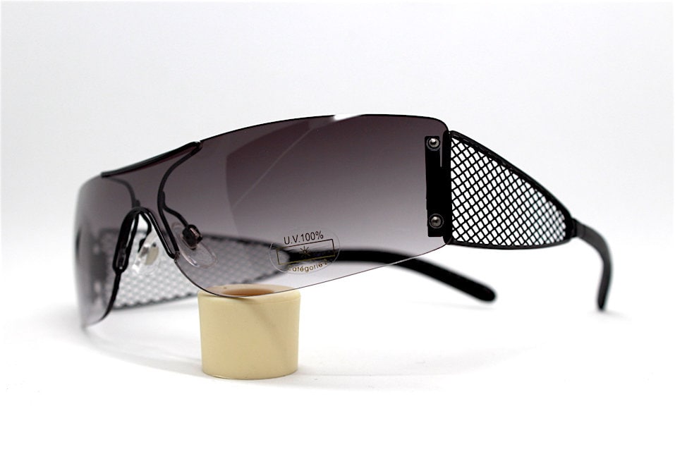 Occhiali da sole uomo donna maschera rettangolare senza montatura nera rimless rectangular mask sunglasses men black Steampunk Made in Italy