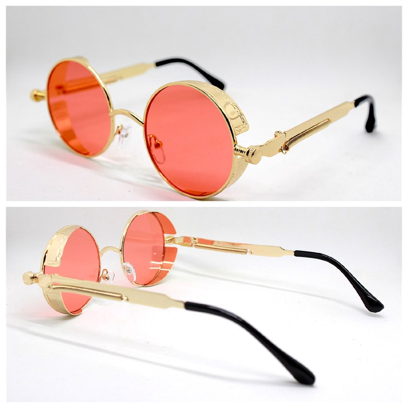Occhiali da sole uomo donna rotondo ovale rosso nero oro rosa Round Oval sunglasses man woman red black gold pink Steampunk Vampire gothic