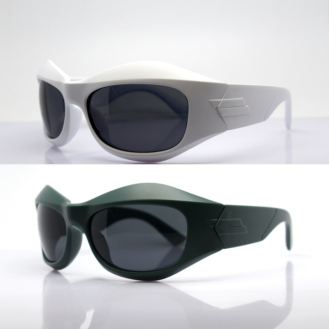Wrap Bug Eye Sunglasses Man Woman Oversize White Green Frame 