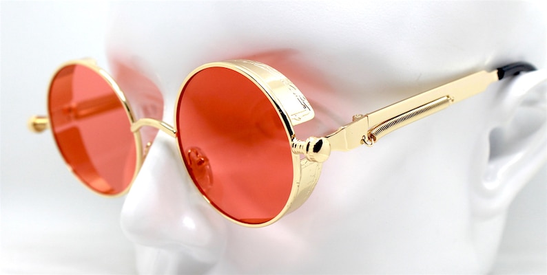 Occhiali da sole uomo donna rotondo ovale rosso nero oro rosa Round Oval sunglasses man woman red black gold pink Steampunk Vampire gothic