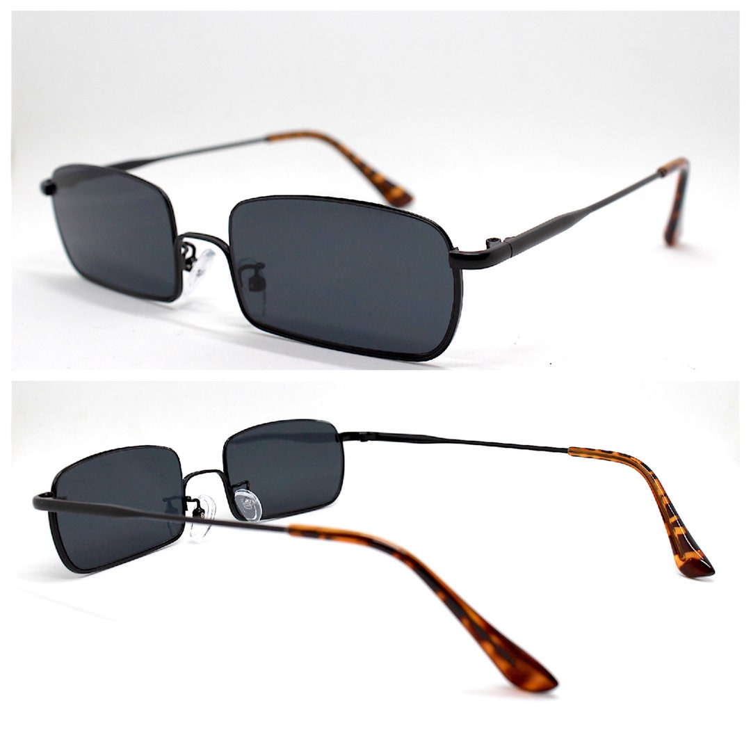 Rectangular Low Sunglasses Man Woman Black Frame Black Lens