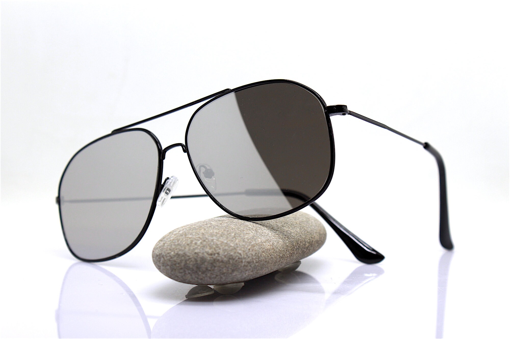 Classic Square Sunglasses Man Metal Black Frame Mirror Silver Lens