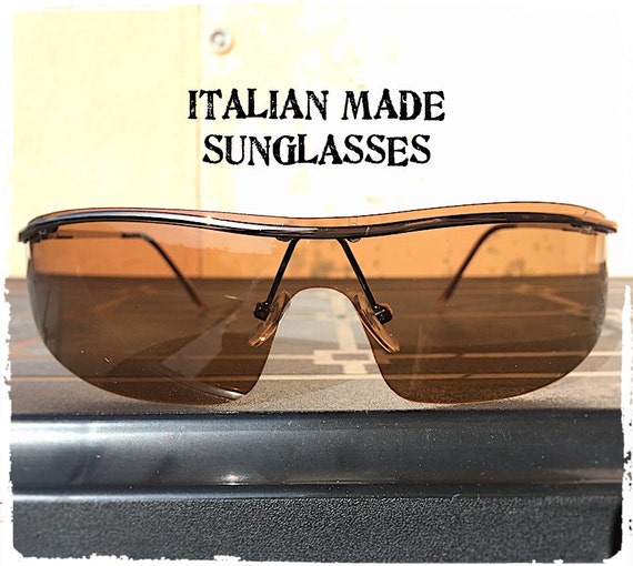 Vintage rectangular mask sunglasses, rimless moto… - image 5