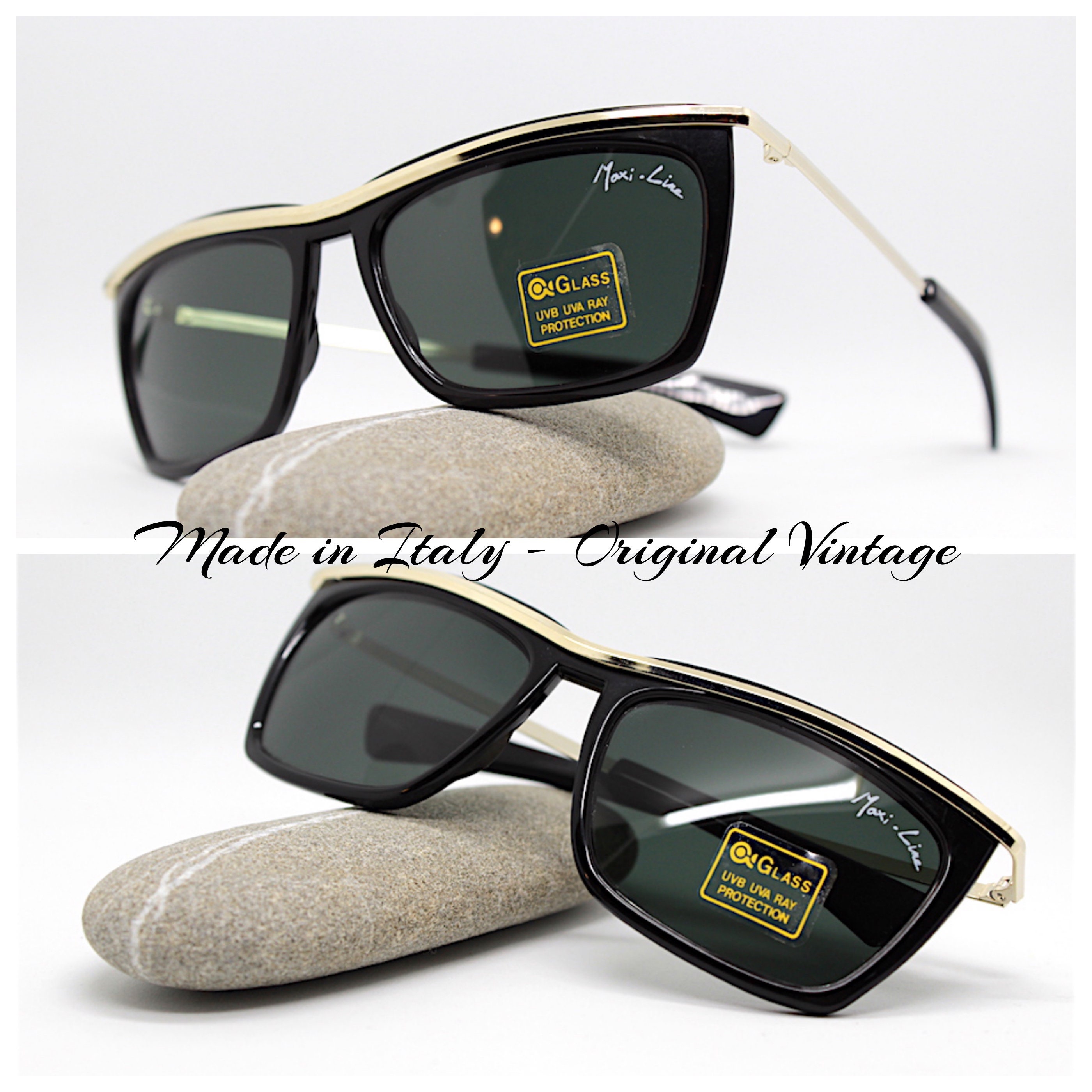 Occhiali da sole vintage uomo rettangolare marrone tartarugato oro nero  Rectangular Sunglasses men woman tortoise brown black Made in Italy