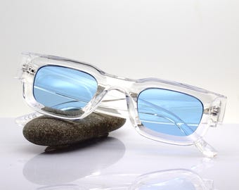 SMALL SQUARE SUNGLASSES Man Woman Transparent Crystal Frame  display picture 2