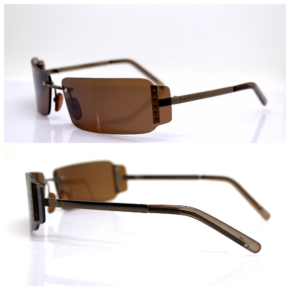 Rectangular wrap rimless sunglasses man woman bro… - image 8