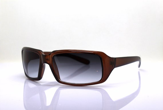 Wrap Rectangle Sunglasses Man Woman Transparent Brown Frame  display picture 2