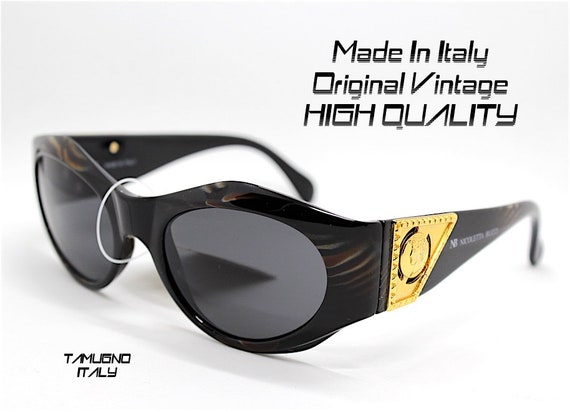 MADE IN ITALY Hexagonal Oval Cat Eye Sunglasses Woman Black Brown